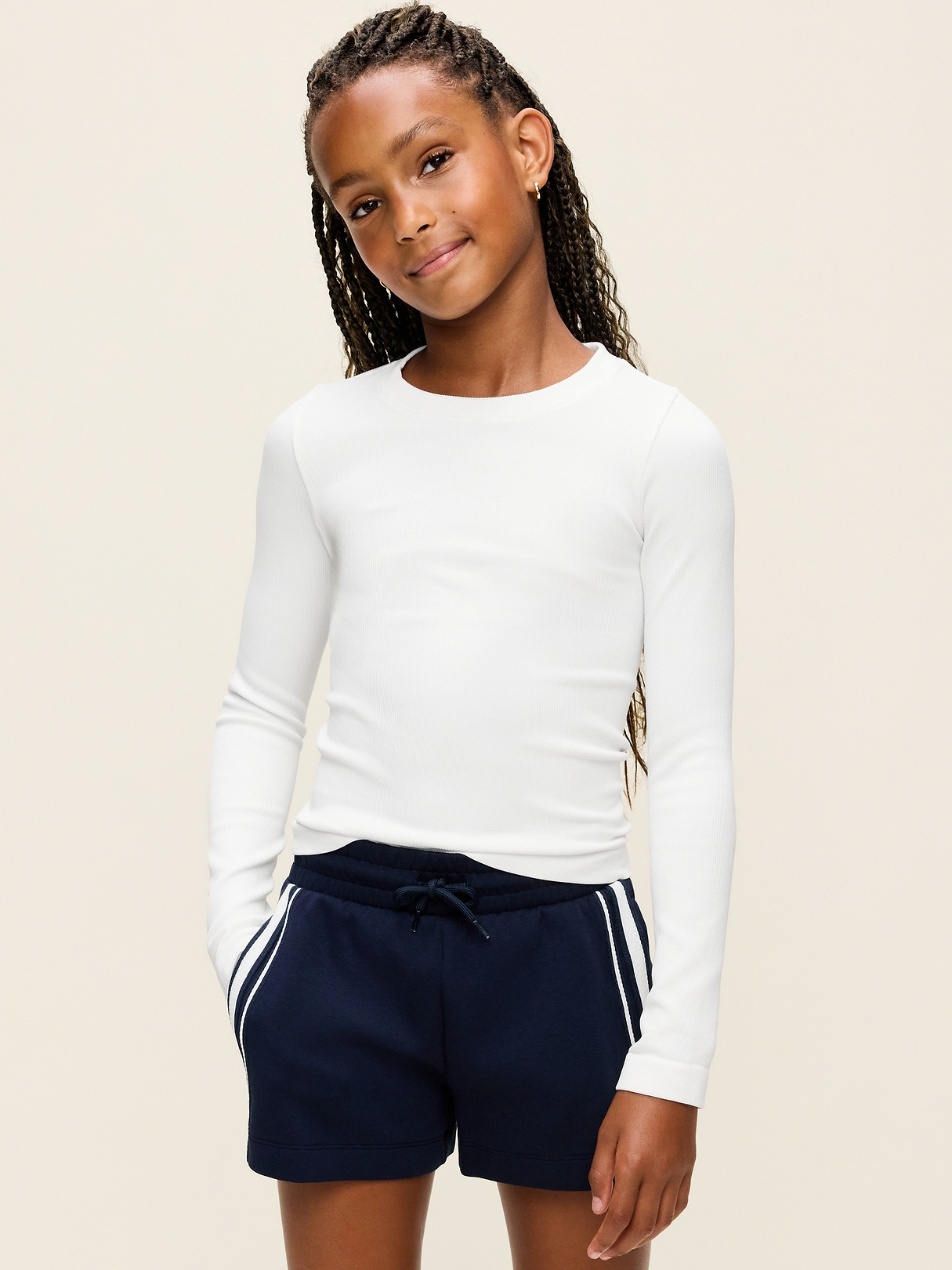 Fitted Long-Sleeve Seamless Ribbed Performance Top for Girls | Old