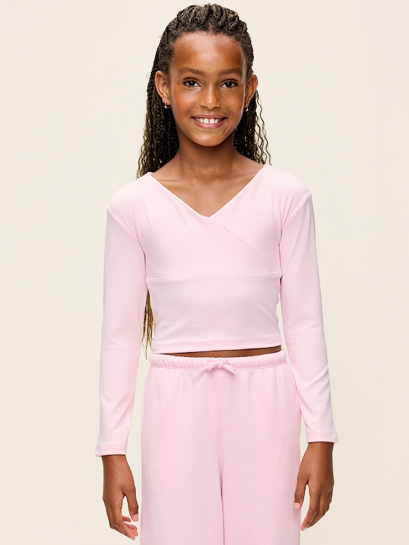 StudioSmooth Long-Sleeve Wrap-Front Top for Girls