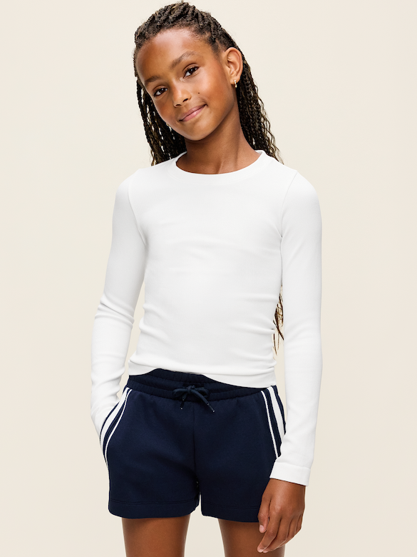 Fitted Long-Sleeve Seamless Ribbed Performance Top for Girls