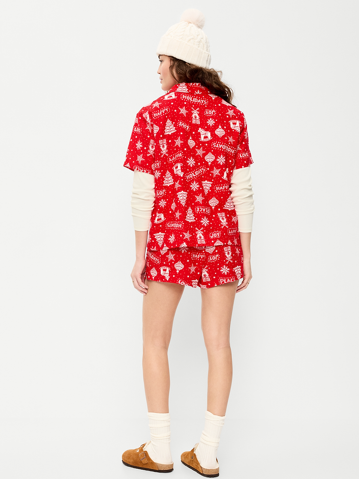 Image 2 of 7, Flannel Pajama Short Set for Women