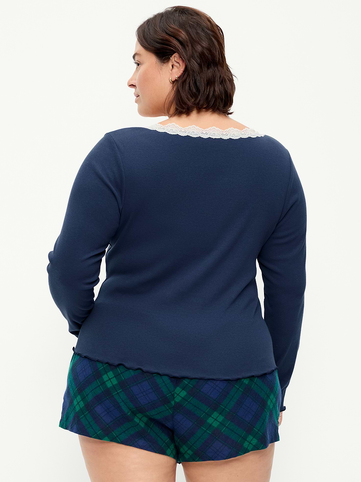 Image 8 of 8, Long-Sleeve Lace Trim T-Shirt