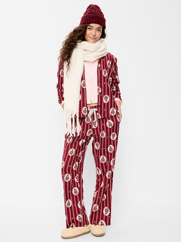 Printed Flannel Pajama Pants Set for Women