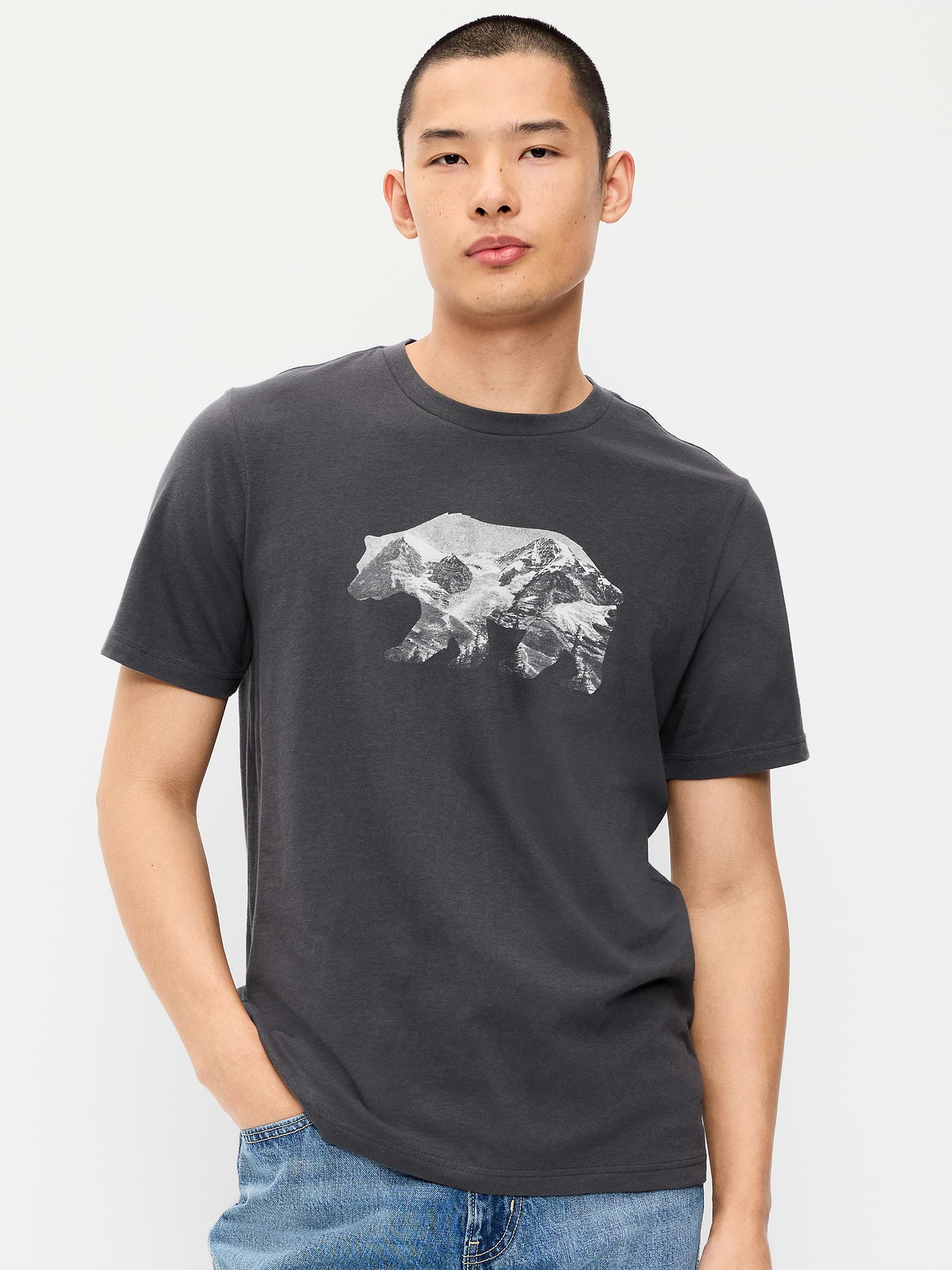 Image 1 of 3, rib-knit collar, short sleeves, graphic varies, Product #909608