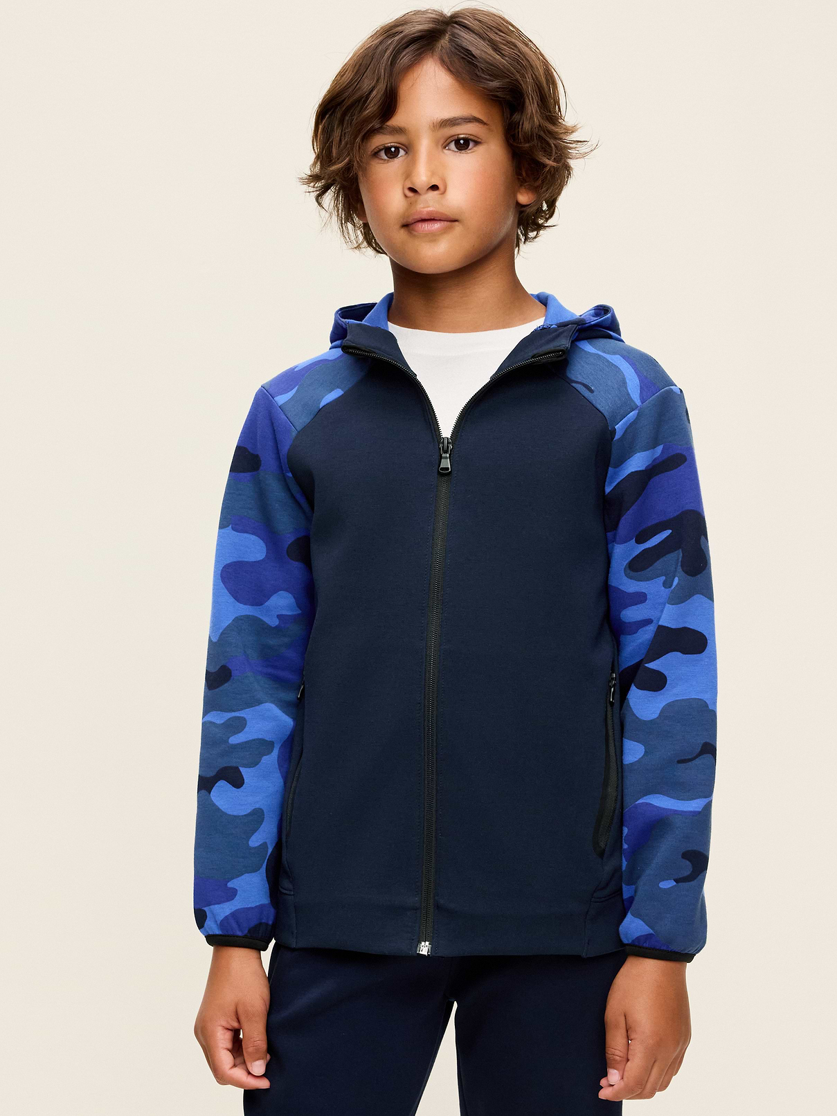 Image 1 of 1, Keep ’em moving in Old Navy Sport's Dynamic Fleece: A soft, breathable cotton blend that's made to move., built-in hood, long sleeves, diagonal zip pockets, full-length zipper, Product #907683
