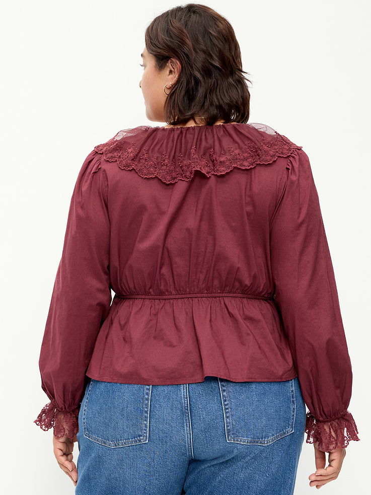 Image 5 of 5, Long-Sleeve Ruffle Collar Peplum Top