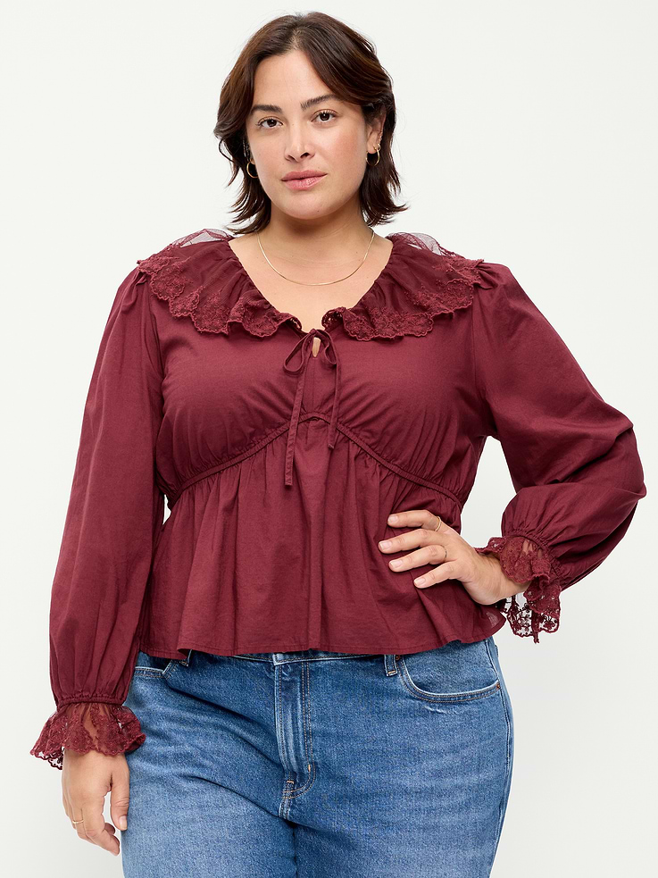 Image 4 of 5, Long-Sleeve Ruffle Collar Peplum Top