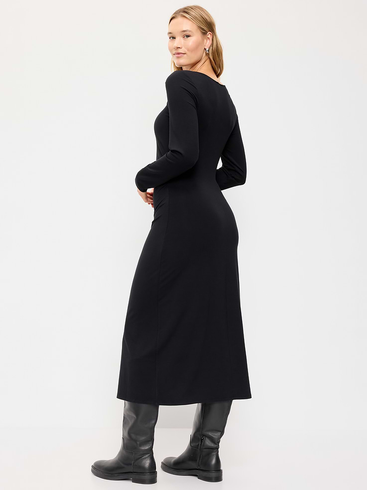 Image 8 of 10, Long-Sleeve Twist-Front Ruched Midi Dress