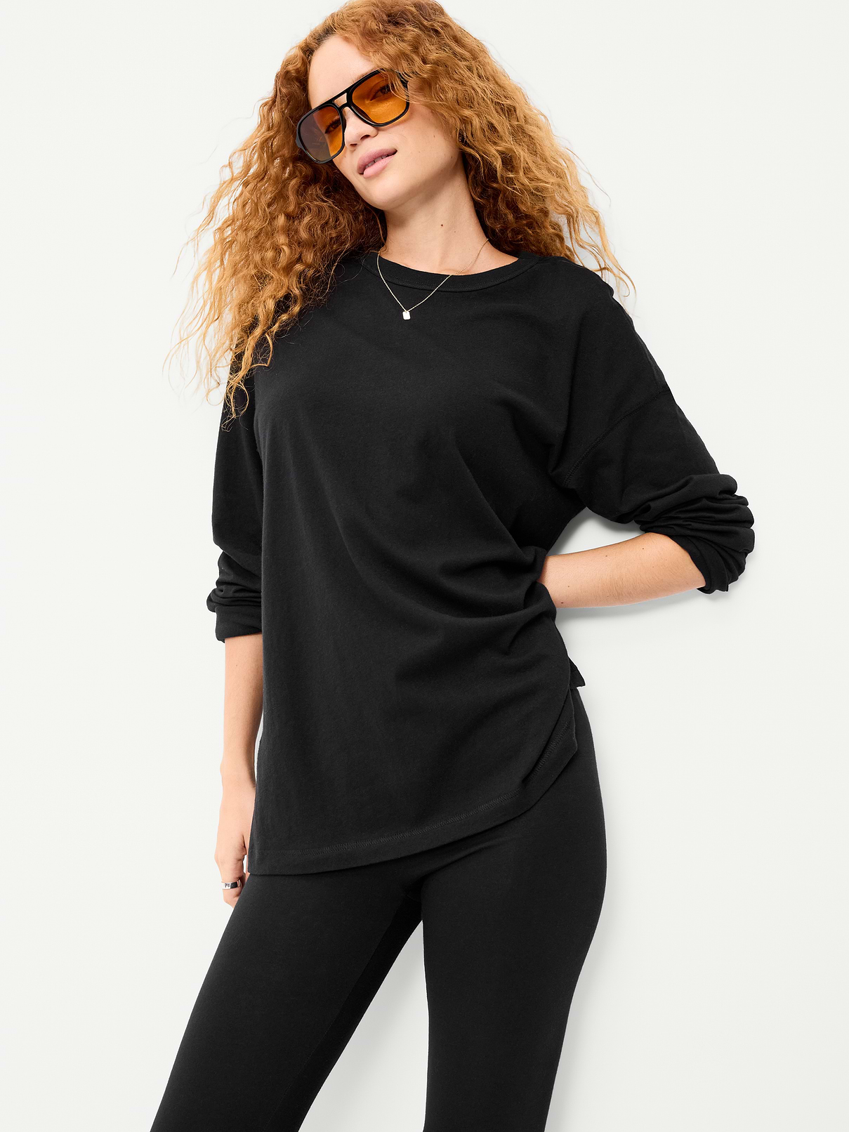 Image 1 of 3, crew neck, long drop-shoulder sleeves, Product #909488