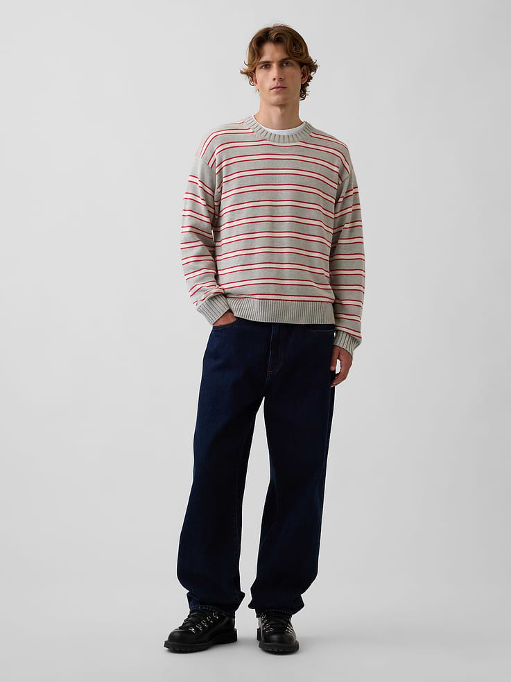 Image 2 of 5, Relaxed Stripe Crew Sweater
