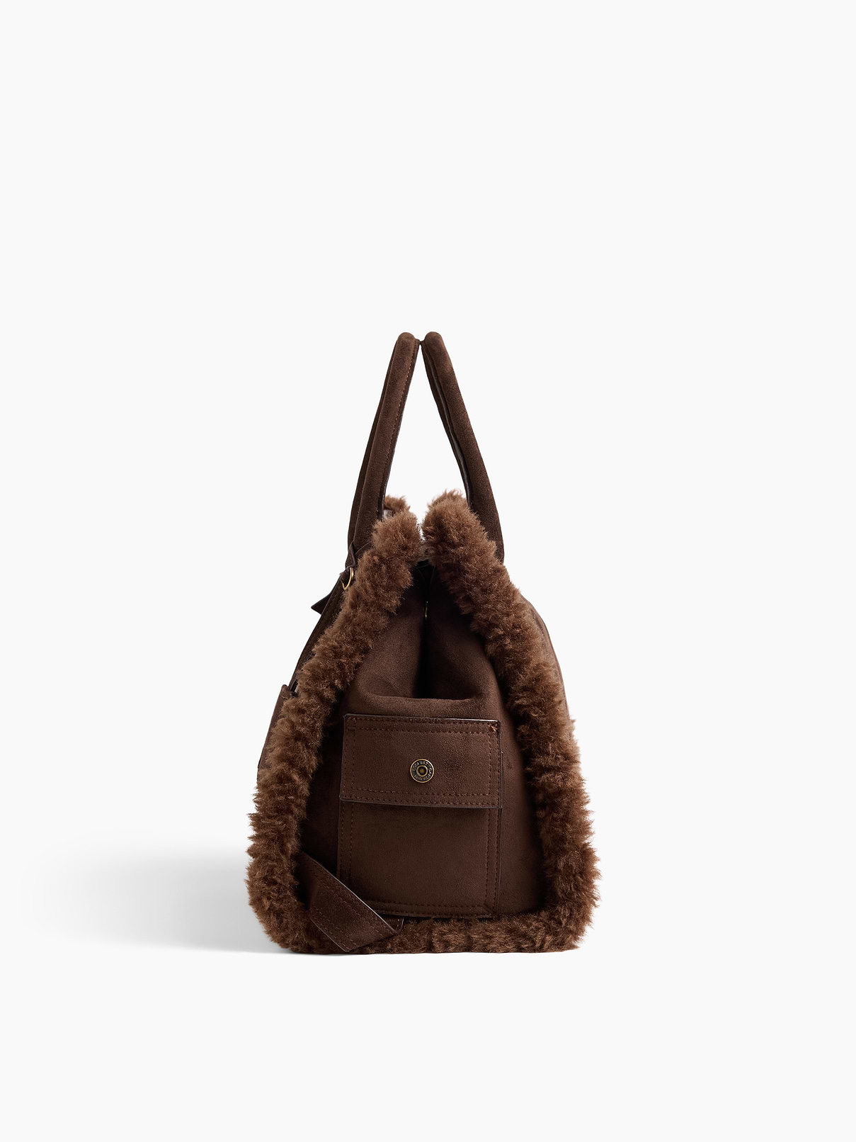 Image 6 of 7, Sherpa-Lined Vegan Suede Five Pocket Tote