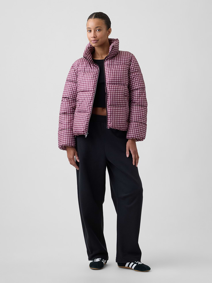 Image 3 of 5, Relaxed Plaid Puffer Jacket
