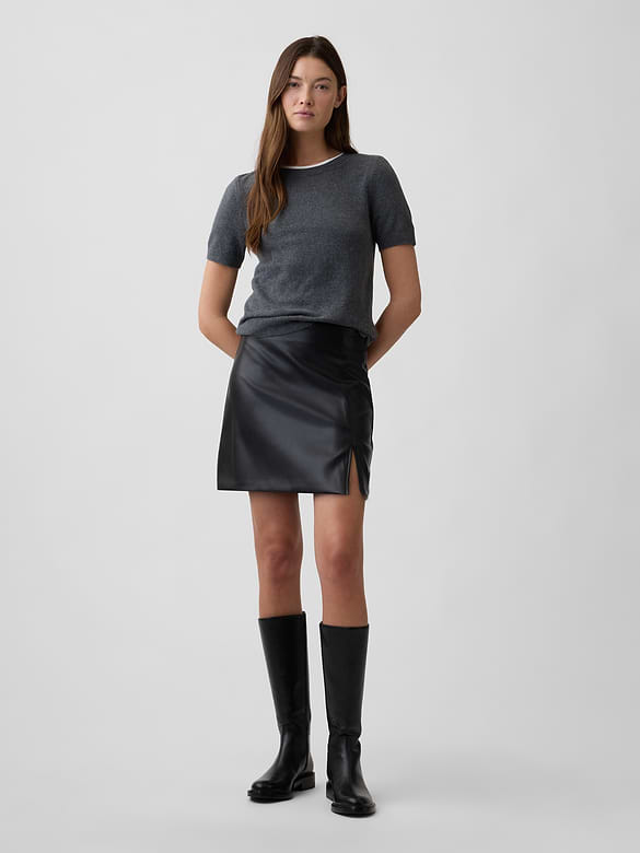 Vegan-Leather Mini Skirt