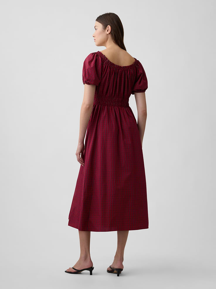 Image 2 of 6, Puff Sleeve Tie-Neck Midi Dress