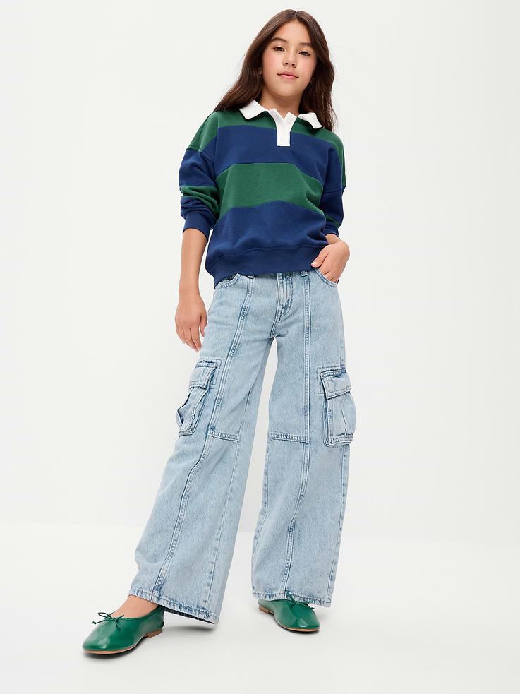 Image 2 of 4, High-Waisted Super Baggy Wide-Leg Cargo Jeans for Girls