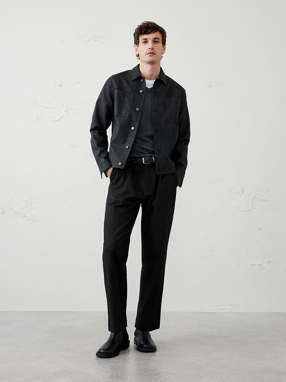 Wide-Leg Herringbone Pleated Pant