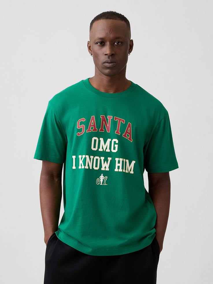 Image 1 of 5, Soft jersey knit., Dropped shoulder, short sleeves., Crewneck., Buddy the Elf graphic at front., Product #1186924