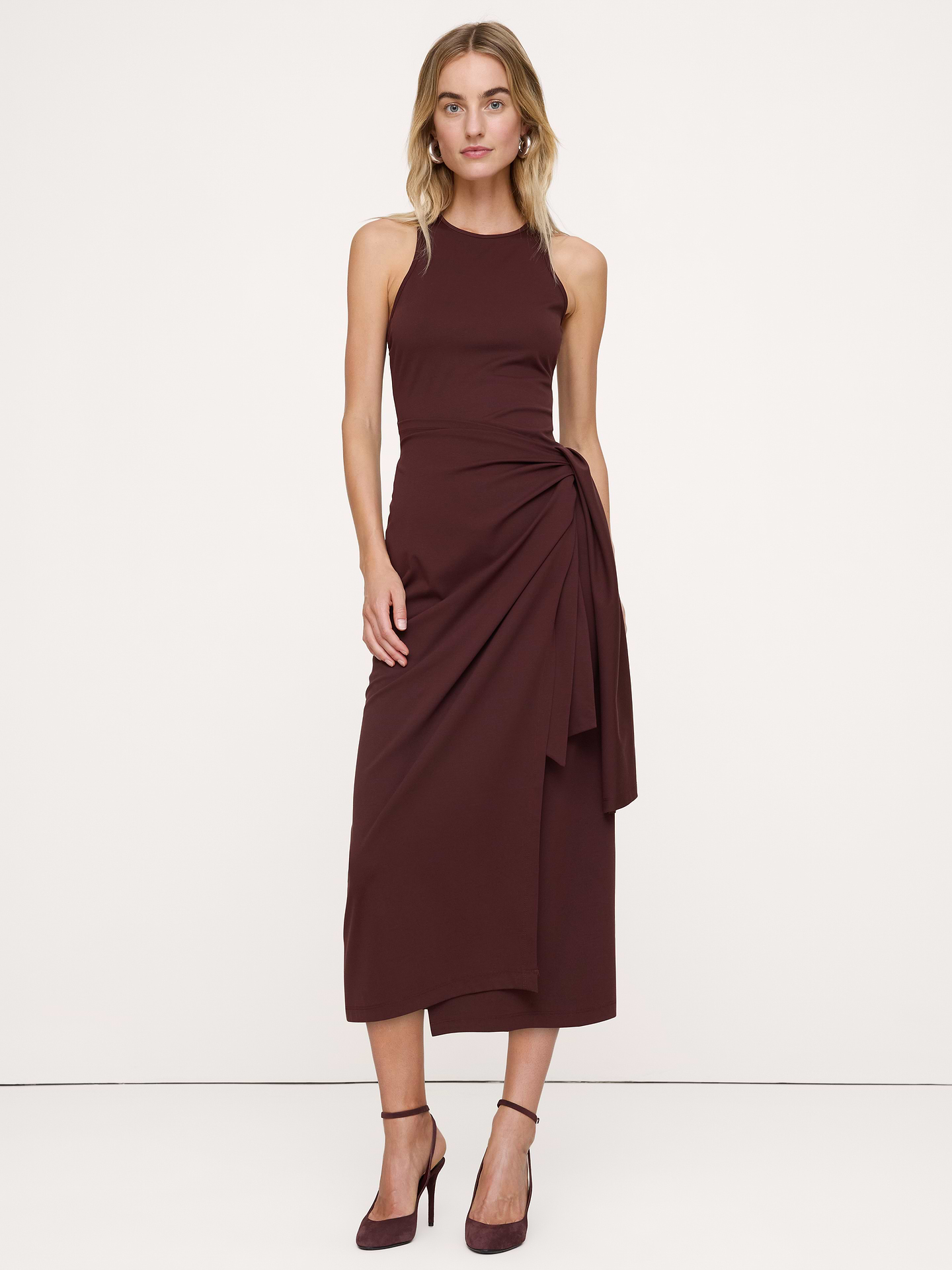 Image 1 of 6, Our take on the timeless wrap dress, this one is made from a soft, stretchy jersey that ties at the hip., Fitted: Slim. Sits close to the body with a straight skirt., High crew neck., Pull-on design with tie at waist., Unlined., Product #1183121