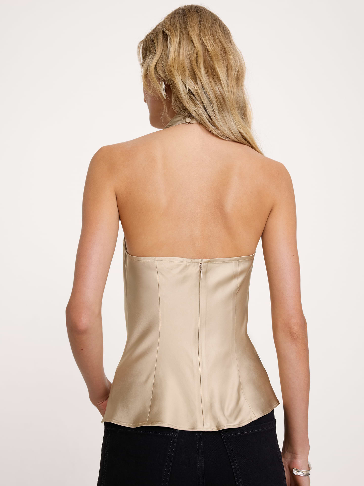 Image 2 of 7, Stretch-Satin Cowl-Neck Halter Top