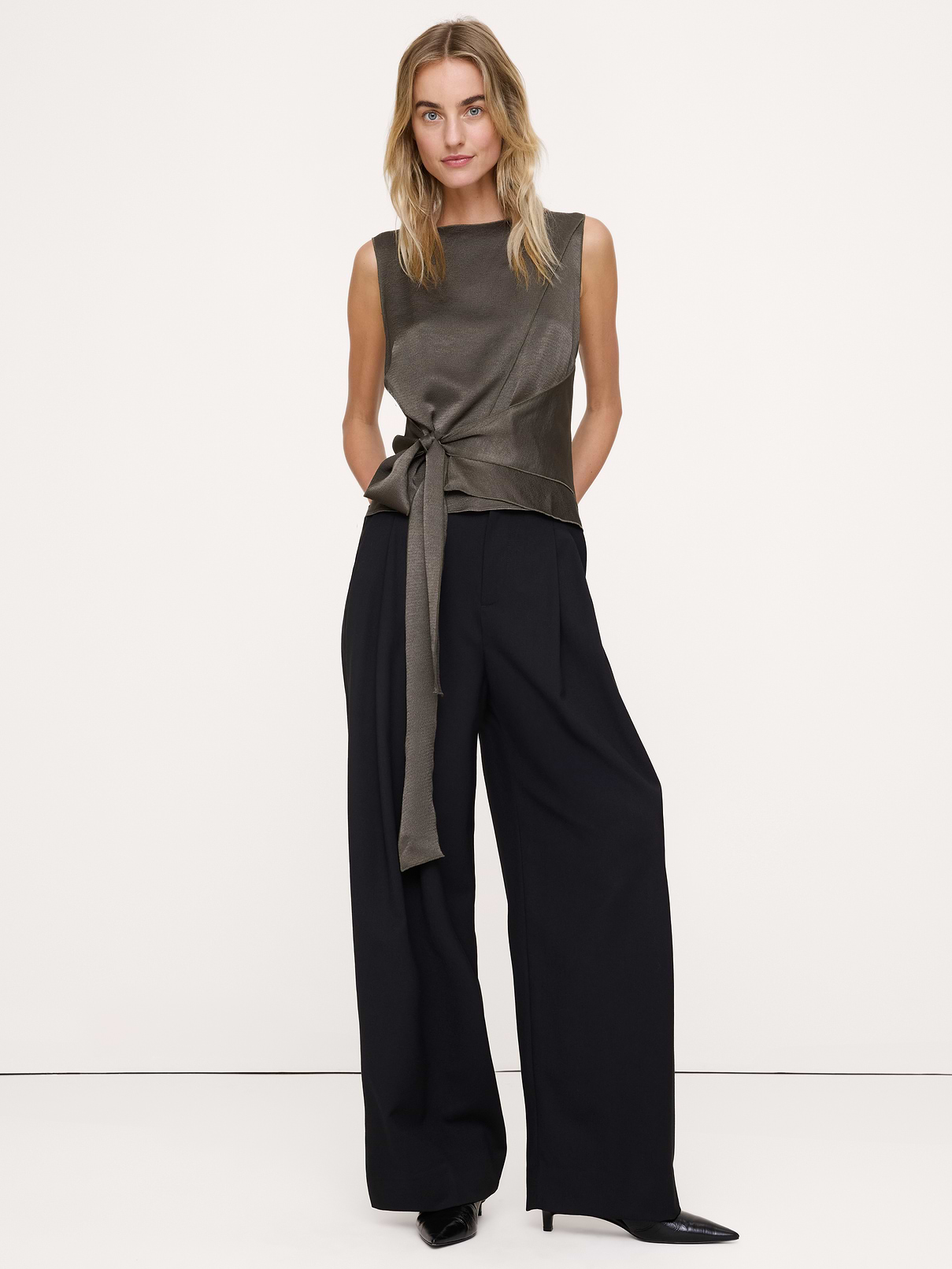 Hammered Satin Tie-Front Tank