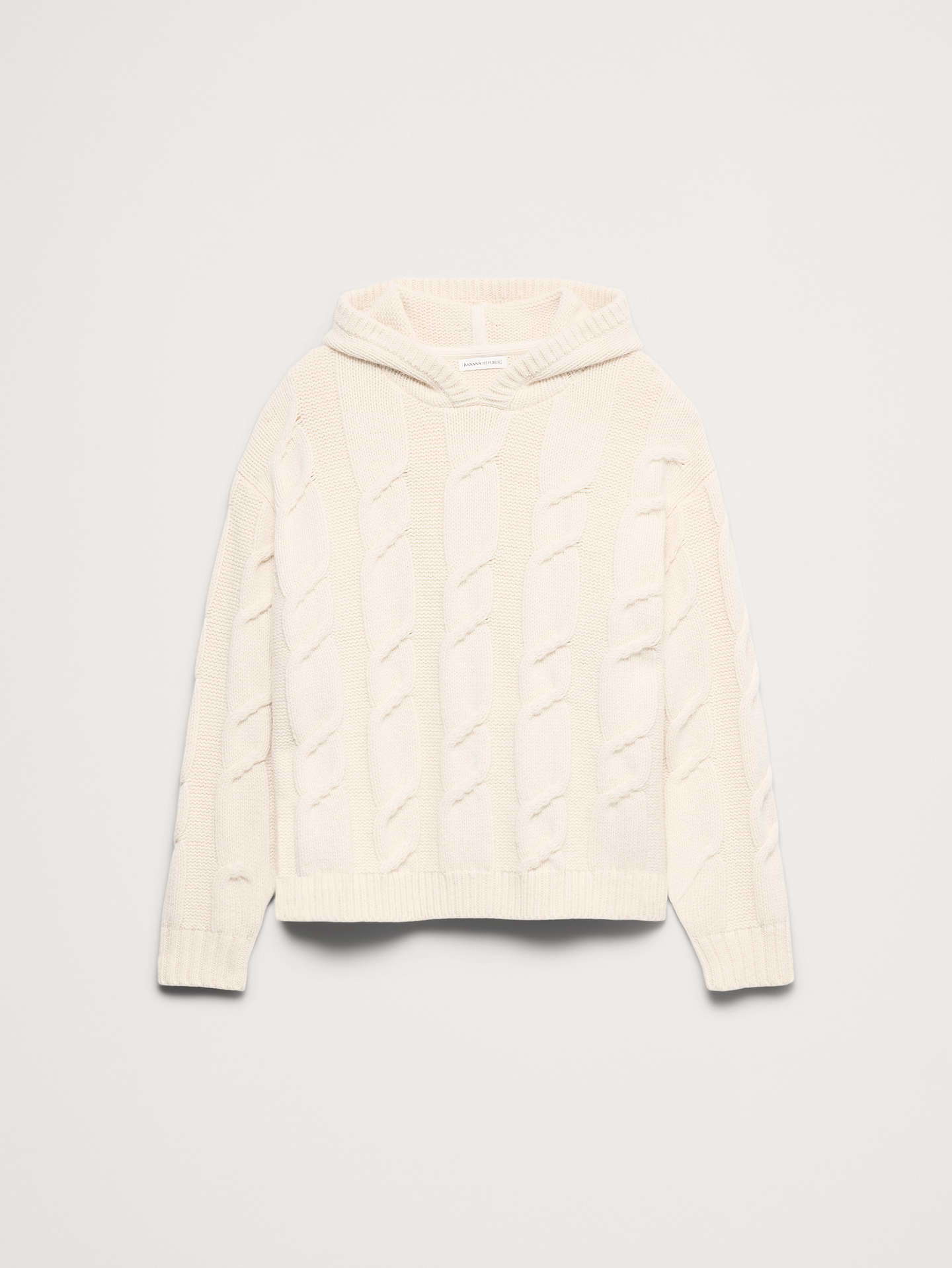 Image 5 of 5, Wool-Blend Cable-Knit Sweater Hoodie