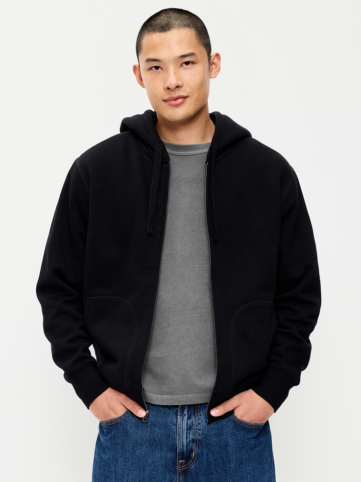 Image 1 of 4, drawstring hood, drop-shoulder sleeves, rib-knit cuffs, full-length zipper, hand-warming pockets, rib-knit hem, cozy sherpa lining, Product #1182192