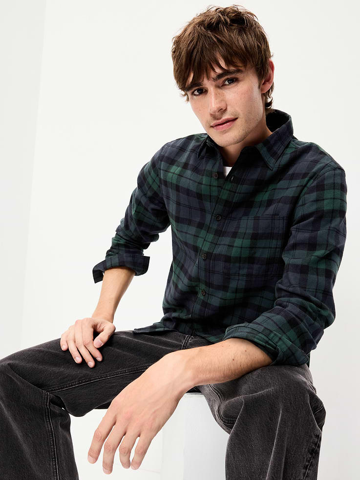 Image 3 of 4, Relaxed Long-Sleeve Flannel Pocket Shirt