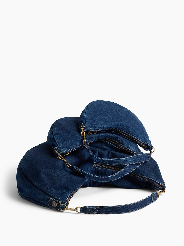 Image 6 of 6, Large Denim Crescent Bag