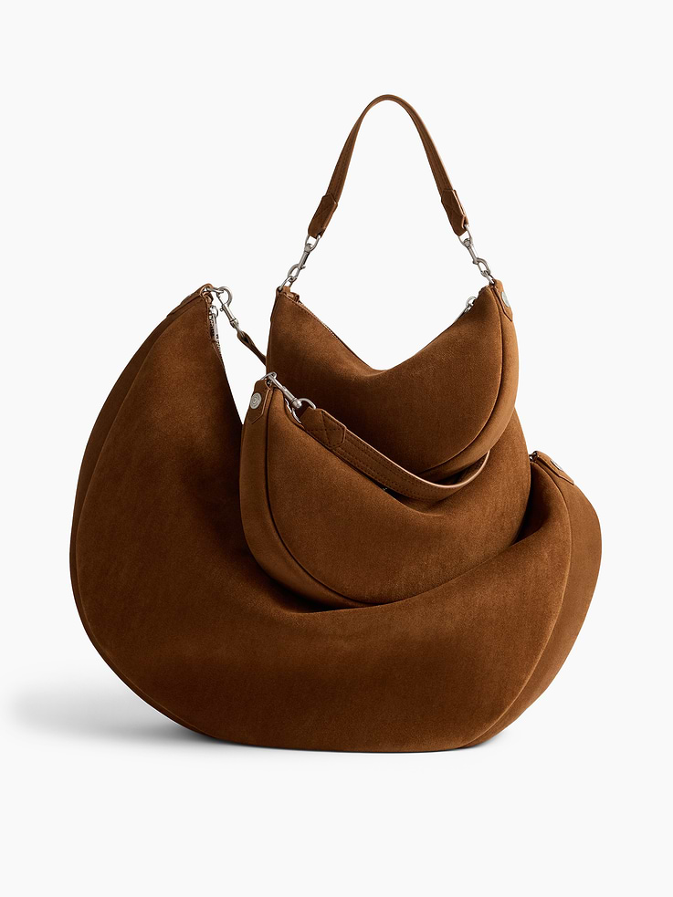 Image 6 of 6, Large Vegan Suede Crescent Bag
