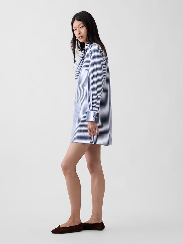 Image 3 of 5, Organic Cotton Tie-Neck Mini Shift Dress
