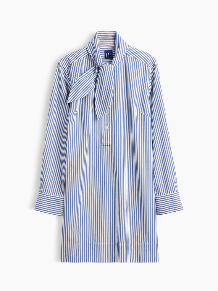 Image 5 of 5, Organic Cotton Tie-Neck Mini Shift Dress