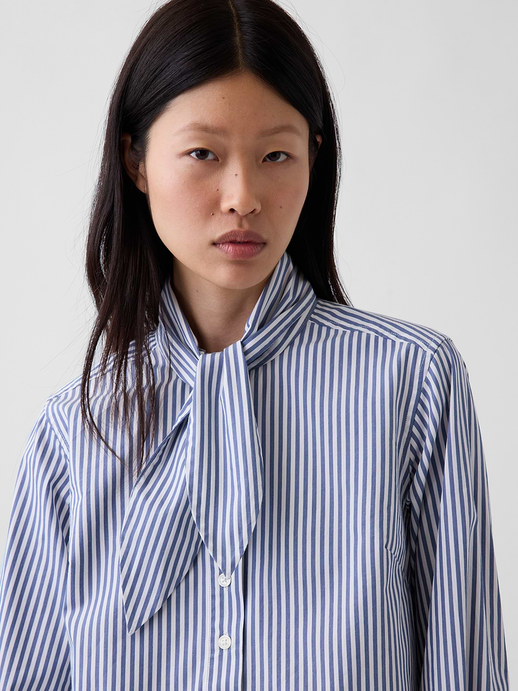Image 4 of 5, Organic Cotton Tie-Neck Mini Shift Dress