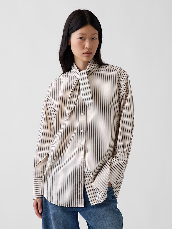 Organic Cotton Poplin Tie-Neck Big Shirt