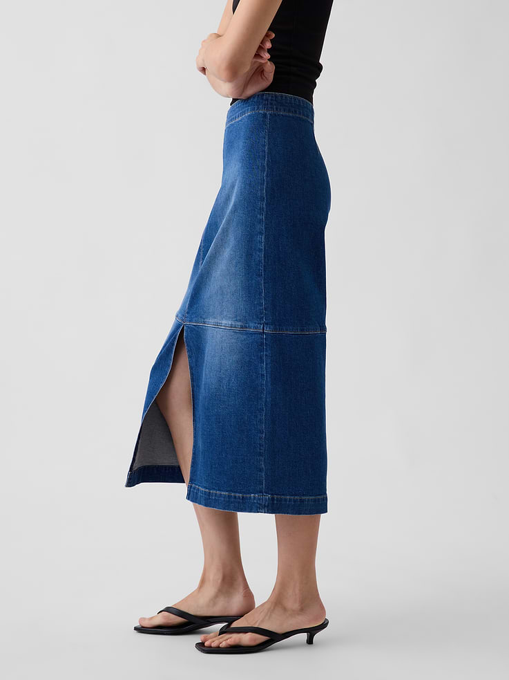 Image 3 de 5, Jupe droite mi-longue en denim à coutures apparentes
