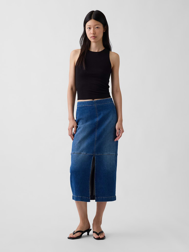 Image 1 de 5, Denim authentique, non extensible., Fermeture à glissière dissimulée avec fermeture à agrafe au dos., Coutures décoratives sur le devant et au dos., Fente sur le devant., Fini moyen., Écoresponsable: ce vêtement en denim fait partie de notre programme d’économie d’eau Washwell. Ce programme utilise au moins 20 % moins d’eau que les méthodes de lavage conventionnelles., Fait à 50 % de coton qui répond aux normes du programme U.S. Cotton Trust Protocol. Les fermes membres du programme s’engagent à améliorer leur empreinte environnementale en réduisant la consommation d’eau et en améliorant la santé des sols (numéro de la demande: 10127)., Fait de coton recyclé à 5 %. Comparativement aux matières vierges, l’utilisation de matières recyclées permet de réduire l’utilisation des ressources et le gaspillage., Produit #1183587