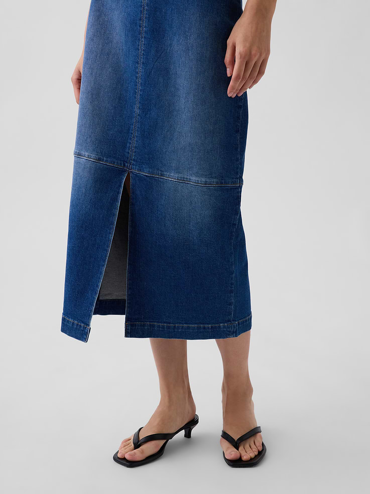 Image 4 de 5, Jupe droite mi-longue en denim à coutures apparentes