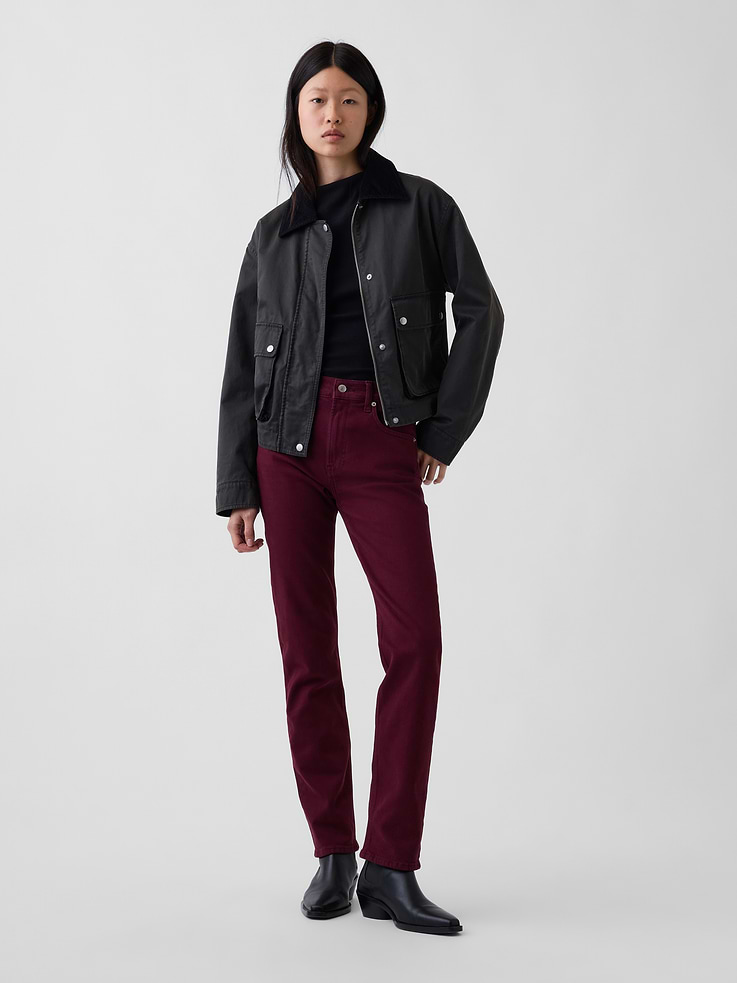 Image 1 of 6, Fit: A full-length classic straight-leg jean that's slim through the hip & thigh., Fabric: 99% Cotton, 1% Stretch., Stretch: Low Stretch Jeans. Looks like vintage denim but feels like you've had them forever. ​Easy & comfortable with a little secret stretch., Rise: High Rise Jeans., Look: A classic five-pocket jean in red., Details: Zip fly & five-pocket styling., Responsibly Made: This pair of jeans is part of our water-saving Washwell program. Compared with conventional wash methods, Washwell uses at least 20% less water., More Sustainable Cotton: Made with 99% Protocol cotton verified by the U.S. Cotton Trust Protocol, a program which works with farms committed to improving their environmental footprint by minimizing water usage and improving soil diversity (Claim No. 10127)., Product #1185278