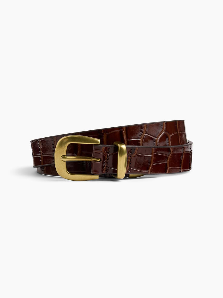 Image 1 of 4, Textured leather belt., Metal buckle closure., Product #1190415