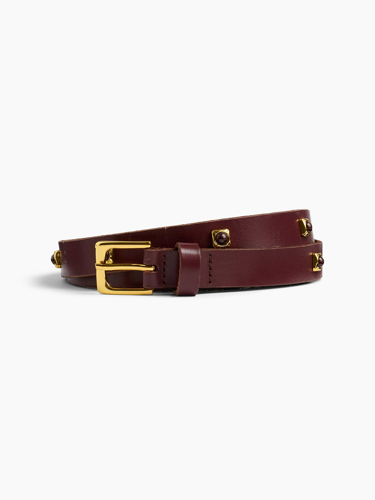 Image 1 of 4, Smooth leather belt with studded jewel detail., Metal buckle closure., Product #1190416