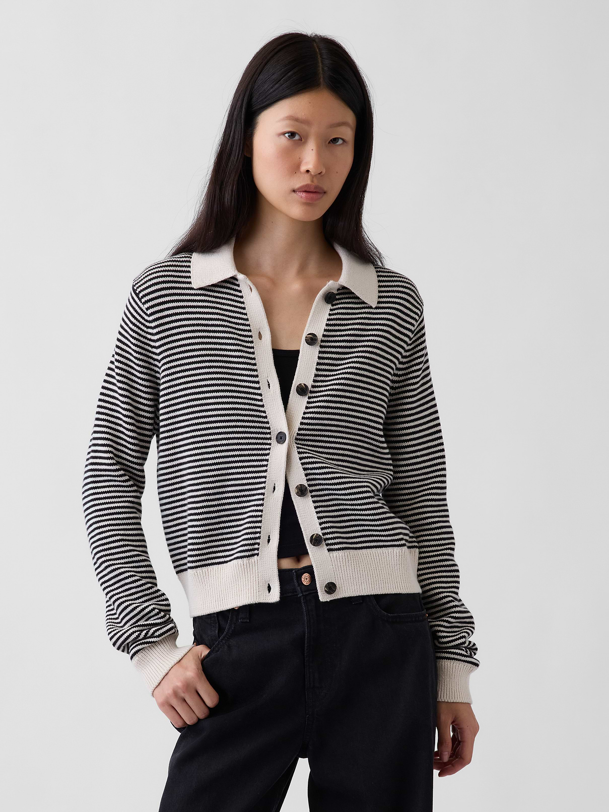 100% Cotton Polo Cardigan Sweater