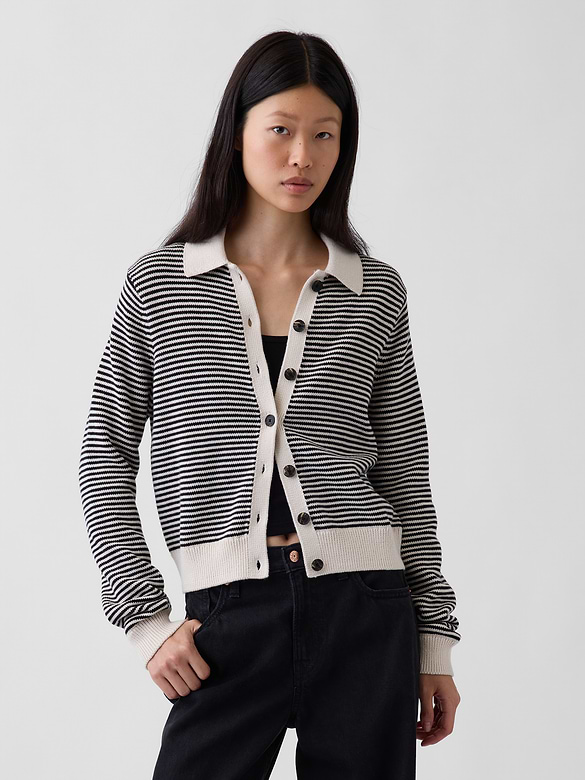 100% Cotton Polo Cardigan Sweater