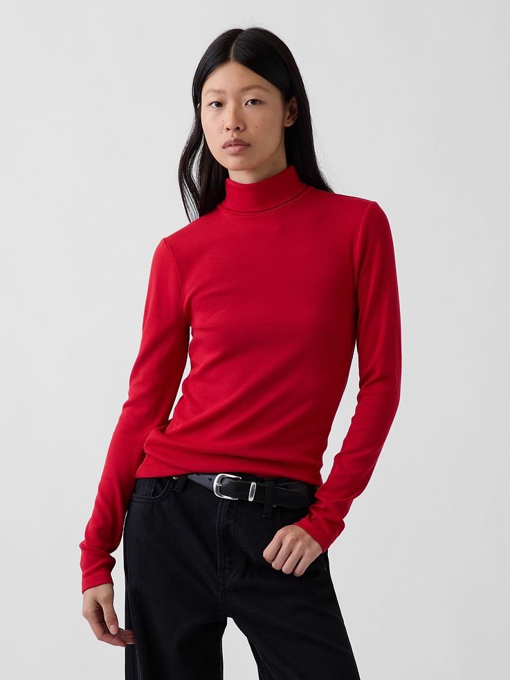 Image 1 of 4, Soft, stretch modal-blend T-shirt., Turtleneck., Long sleeves., Product #915375