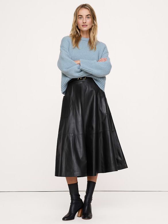 Leather Circle Midi Skirt