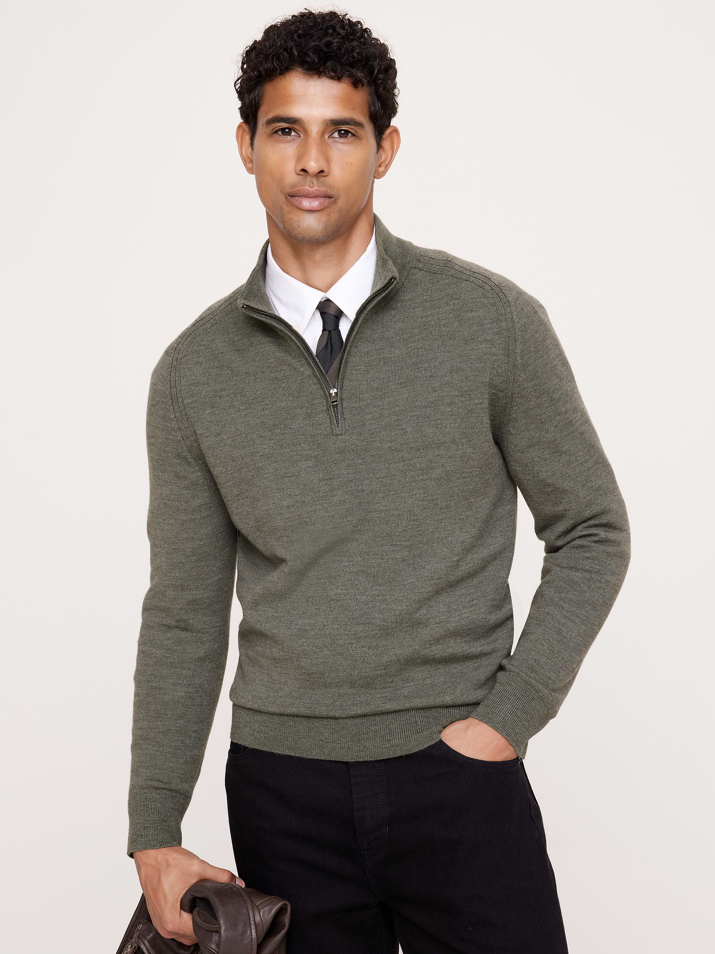 Image 1 of 8, Looks good, feels good. A classic sweater, crafted in beautifully warm and soft Merino wool., Standard fit: A straight and easy fit., Stand collar with half-zip., Straight hem., Product #906195
