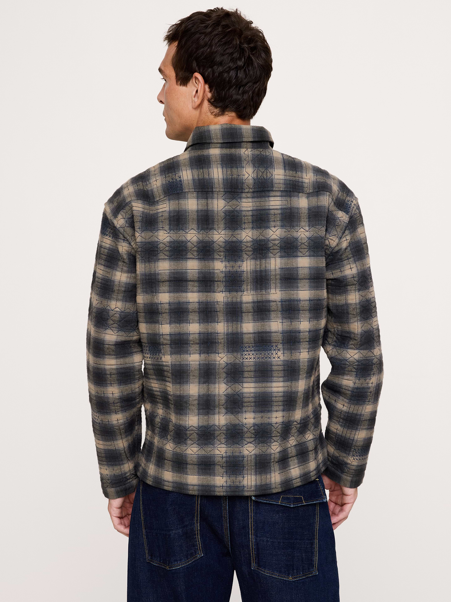 Image 2 of 6, Relaxed-Fit Embroidered Cotton Quilted Flannel Overshirt
