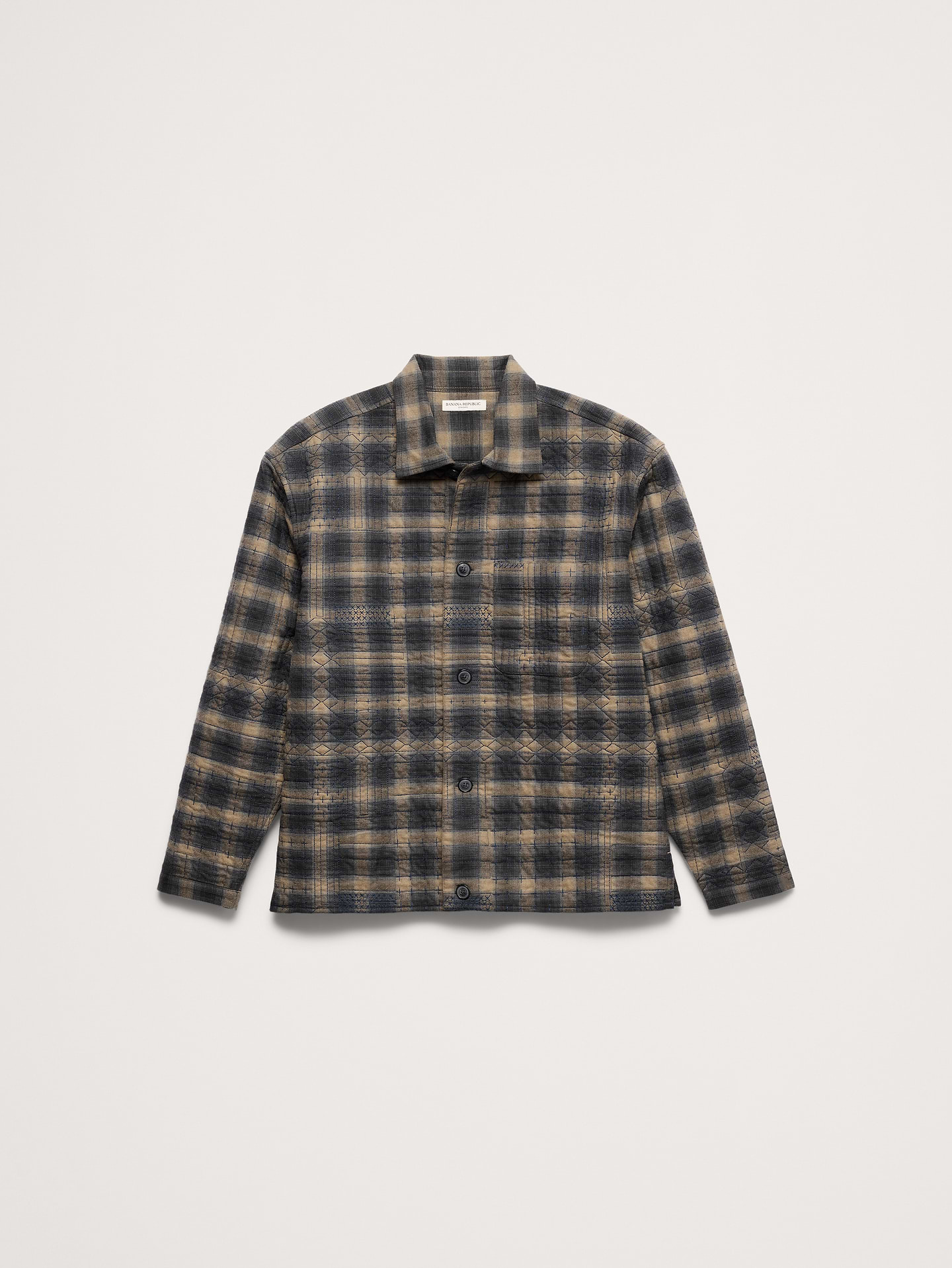 Image 4 of 6, Relaxed-Fit Embroidered Cotton Quilted Flannel Overshirt