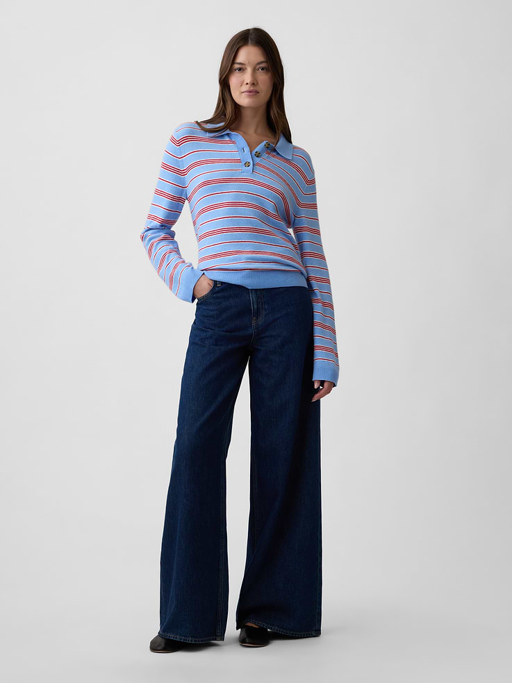Image 3 of 5, CashSoft Relaxed Sweater Polo Shirt