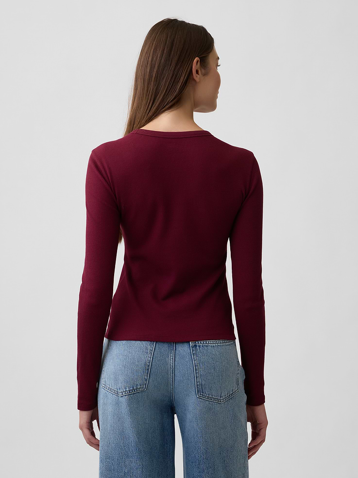 Image 2 of 5, Waffle-Knit Crewneck T-Shirt