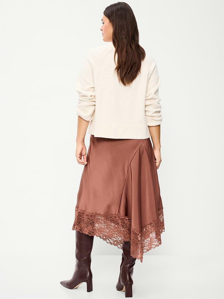 Image 3 of 5, Satin Asymmetrical-Hem Midi Skirt