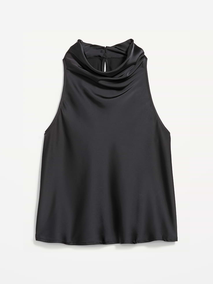 Image 5 of 5, Satin Cowl-Neck Tank Top
