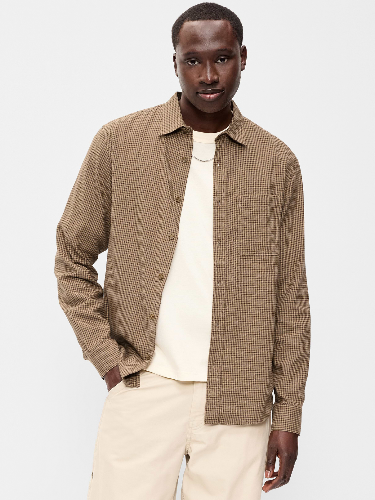 Relaxed Long-Sleeve Flannel Pocket Shirt